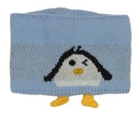 Světlemodrá pletená zateplená čelenka s tučňákem