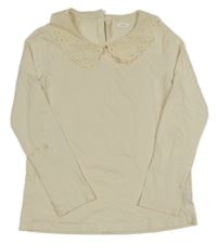 Smetanové triko s madeirovým límečkem Next 