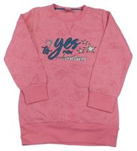 Růžová dlouhá mikina s nápisem a foťáky Y.F.K.