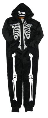 Černá chlupatá kombinéza s kostlivcem a kapucí L&D