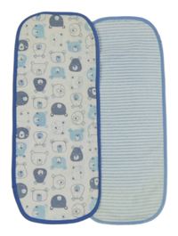 2x - Bílo-modrá pruhovaná + bílo-modrá froté plena na odříhnutí s medvídky