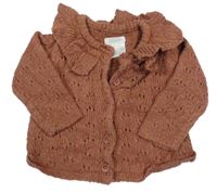 Hnědý propínací svetr s volánky a dirkovaným vzorem Mamas&Papas