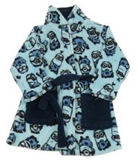 Pomněnkovo-tmavomodrý chlupatý župan s Mimoni 