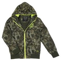 Hnědo-khaki vzorovaná šusťáková jarní bunda s kapucí Cars 