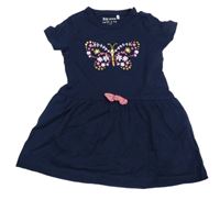 Tmavomodré bavlnené šaty s motýlom Blue Seven