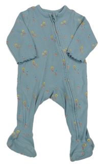 Světlemodrý žebrovaný květovaný overal M&S