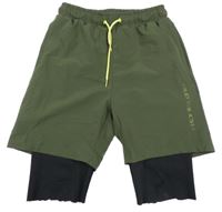 Khaki šusťákové sportovní kraťasy se všitými legínovými kraťasy Beatwear