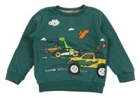 Tmavozelená mikina s autami a dinosaurami F&F