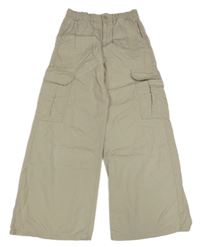 Béžové plátěné wide leg kalhoty s kapsami H&M