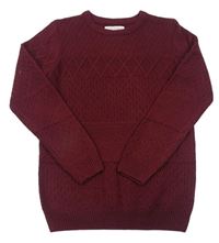 Vínový vzorovaný melírovaný pletený sveter DUDES