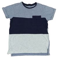 Modro-tmavomodro-biele melírované tričko s vreckom George