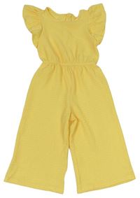 Žltý vzorovaný nohavicový culottes overal s volánikmi PRIMARK