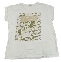 Biele dlhé tričko s army potlačou a nápismi RIVER ISLAND