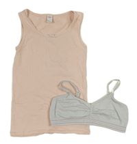 2Set - Světlerůžová košilka s mašličkou YIGGA + světlešedá lambáda s pruhy PRIMARK