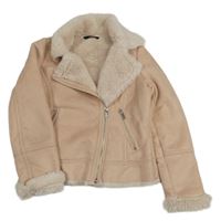 Svetloružový semišový zateplený krivák s kožušinovým golierikom zn. George