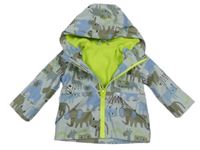 Světlešedá nepromokavá jarní bunda se zvířátky a kapucí St. Bernard