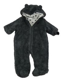 Tmavošedá chlupatá podšitá kombinéza s kapucí s oušky F&F