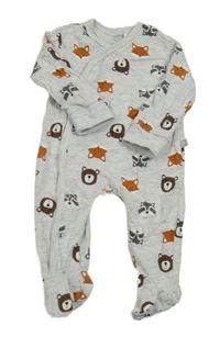 Svetlosivý melírovaný overal so zvieratkami Liegelind