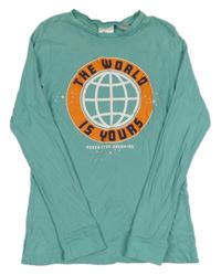 Zelenomodré pyžamové triko se zeměkoulí H&M