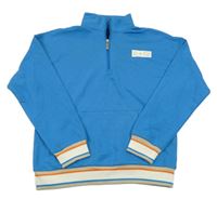 Modro-bílá mikina s nápisem a kapsou a pruhy converse