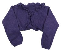 Purpurové melírované propínací svetrové bolérko s volánikmi