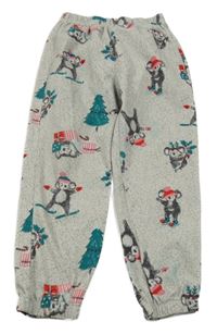 Světlešedé melírované pyžamové kalhoty s koalami a vánočními stromečky Nutmeg