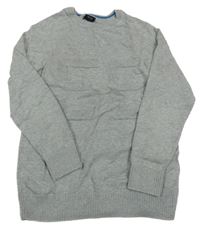 Sivý melírovaný sveter s 3D číslom Chapter young