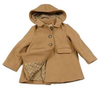 Hnědý flaušový podšitý kabát s kapucí a límečkem Next