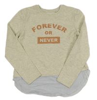 Svetlošedá -smotanová melírovaná mikina s nápismi a všitou halenkou C&A