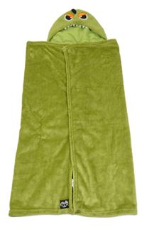 Zelenoolivová plyšová zavinovací deka s kapucí - príšerka