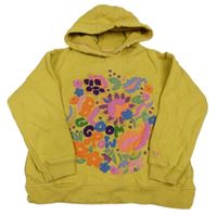 Okrová mikina s květy a nápisy a kapucí FAT FACE