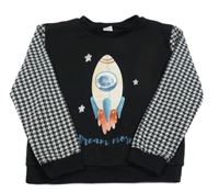 Čierno-biela mikina s raketou a vzorovanymi úpletovymi rukávy LC WaIKIKI