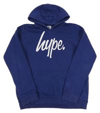 Tmavomodrá teplá mikina s logem a kapsou a kapucí hype.