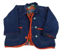 Tmavomodro-červená rifľová jarná bunda s golierikom