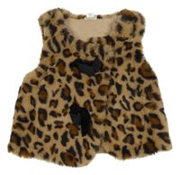 Světlehnědo-hnědo-černé vzorované kožešinové zateplené bolérko s mašľami RIVER ISLAND