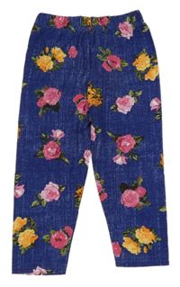 Tmavomodré capri legíny riflového vzhledu s růžemi