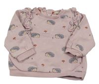 Staroružová mikina s ježečky a muchomůrkami a volánikmi John Lewis