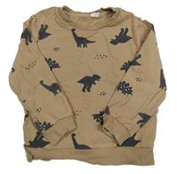 Hnědobéžová mikina s dinosaurami Pekklé