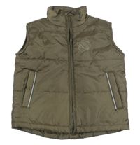 Tmavokhaki prešívaná šušťáková zateplená vesta s klukem a buldozerem Kiki&Koko