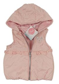 Nové - svetloružová šušťáková zateplená vesta s Minnie a volánikmi a kapucňou Disney
