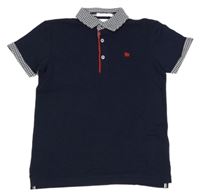 Nové - tmavomodro-kostkované pruhované polo tričko s pejskem JASPER CONRAN