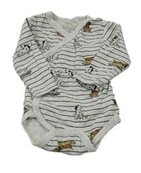 Svetlošedá -čierne pruhované melírované zavinovací body s pejsky KIABI