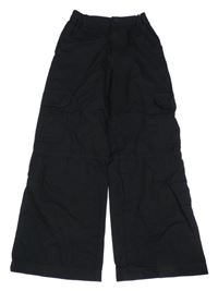 Černé plátěné široké kalhoty s kapsami H&M