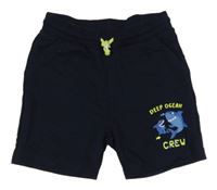 Tmavomodré teplákové kraťasy so žralokmi a nápismi Kiki&Koko