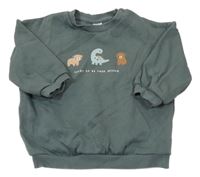 Khakišedá oversize mikina s medvedíkmi a dinosaurom a nápisom H&M
