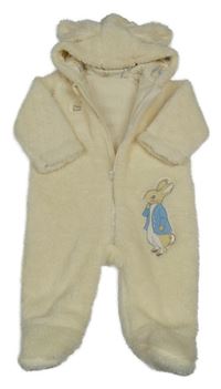 Smotanová huňatá podšitá kombinéza s králíčkem - Peter Rabbit a kapucňou St. Bernard