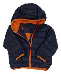 Tmavomodrá prešívaná šušťáková zateplená bunda s kapucňou Kiki&Koko
