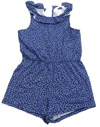 Modrý kvetovaný bavlnený kraťasový overal s volánem H&M