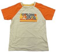 Béžovo-oranžové tričko s pruhmi a nápismi Mountain Warehouse