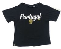 Čierne crop tričko s Portugal s pruhmi